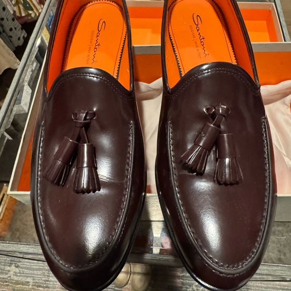 Santoni Men's Burgundy Tassel Loafers